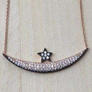 925 Sterling Silver Rose Color Cz Necklace Star